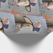 ELEGANT CAT MET BIG DIVA-PET, PINK ROSES Valentijn Cadeaupapier (Hoek)