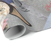 ELEGANT CAT MET BIG DIVA-PET, PINK ROSES Valentijn Cadeaupapier (Rol Hoek)