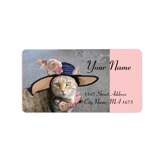 ELEGANT CAT MET BIG DIVA-PET, PINK ROSES Valentijn Etiket (Voorkant)