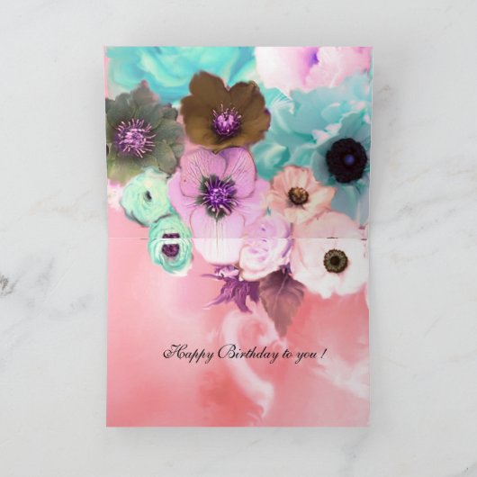 ELEGANT CAT MET DIVA-PET, PINK ROSES Birthday Kaart (Binnen)