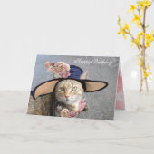 ELEGANT CAT MET DIVA-PET, PINK ROSES Birthday Kaart (Gele Bloem)