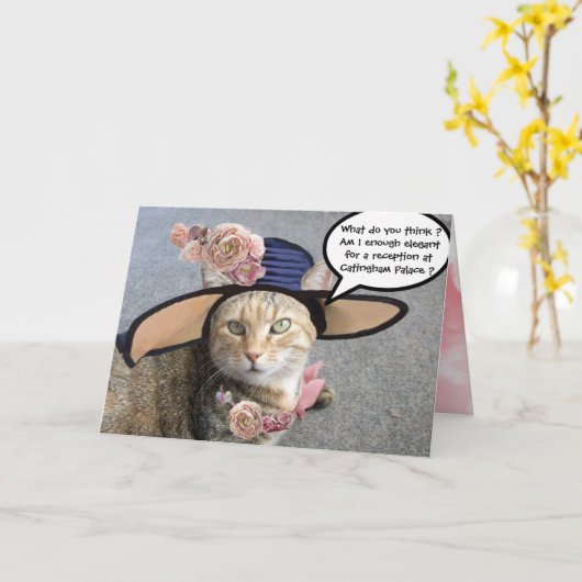 ELEGANT CAT MET DIVA-PET, PINK ROSES Moederdag Kaart (Gele Bloem)