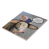 ELEGANT CAT MET DIVA-PET, PINK ROSES Moederdag Tegeltje (Zijkant)