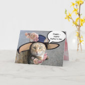 ELEGANT CAT MET DIVA-PET, PINK ROSES Vaderdag Kaart (Gele Bloem)