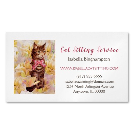 Elegant Cat Sitting Magnetisch Visitekaartje (Voorkant)