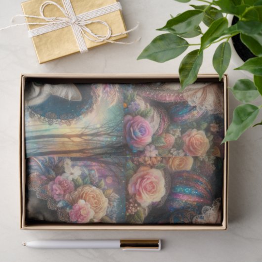 Elegant Cat Victorian Flower Garden Decoupage  Tissuepapier (Geschenk)