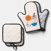 Elegant Cat with Peacock Feather Headdress Ovenwant & Pannenlap Set (Voorkant / Achterkant)