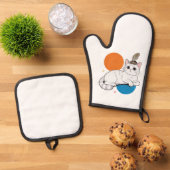 Elegant Cat with Peacock Feather Headdress Ovenwant & Pannenlap Set (Top down)