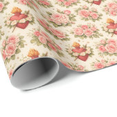 Elegant Catholic Heart of Mary Pink Roses Cadeaupapier (Rol Hoek)