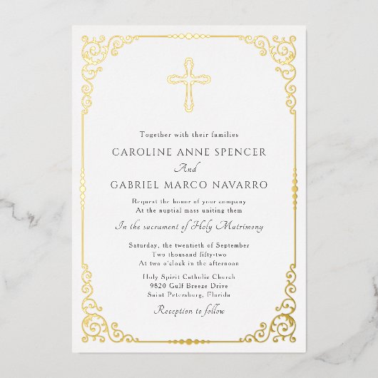 Elegant Catholic Mass Wedding Folie Uitnodiging (Voorkant)