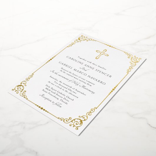 Elegant Catholic Mass Wedding Folie Uitnodiging (Gedraaid)