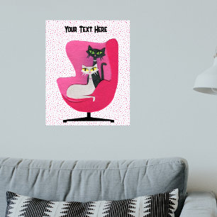 Elegant Cats Diamond Halsbanden in Roze stoel Stip Poster