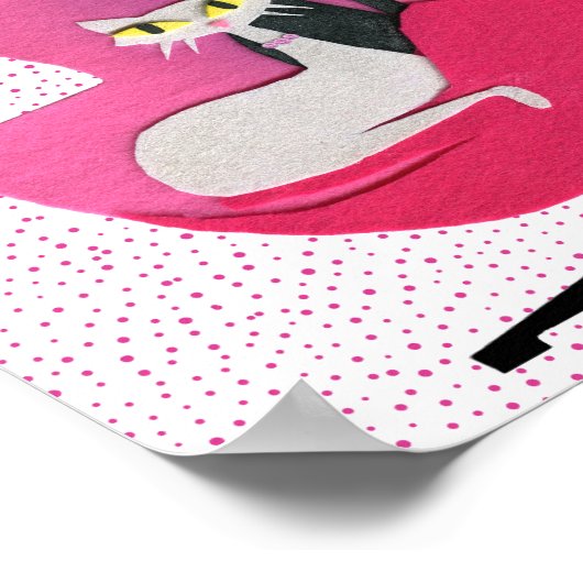 Elegant Cats Diamond Halsbanden in Roze stoel Stip Poster (Hoek)