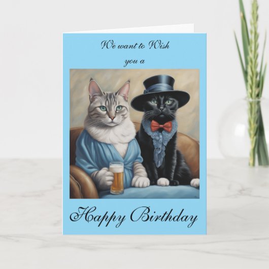Elegant Cats having drinks sends Birthday wishes Kaart (Voorkant)