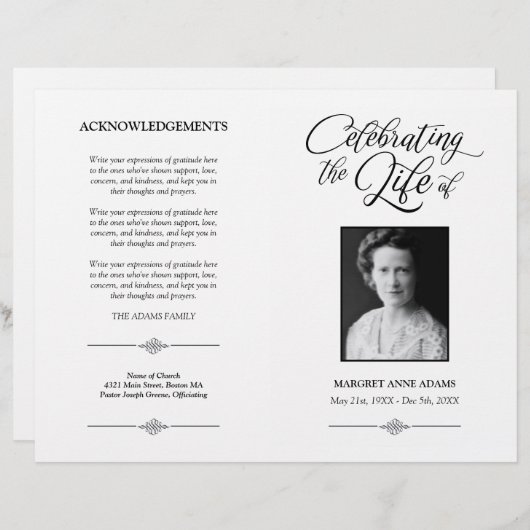 Elegant Celebration of Life Funeral Programme (Voorkant / Achterkant)
