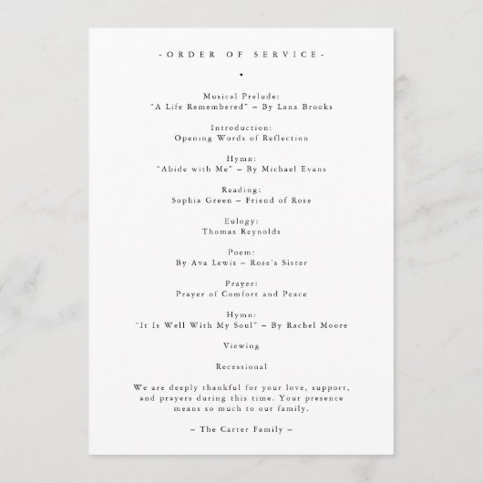 Elegant Celebration of Life Photo Funeral Program Programmakaart (Achterkant)