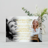 Elegant Celebration of Life Photo Gold Folie Uitnodiging (Staand Voorkant)