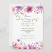 Elegant Celebration of Life Pink Waterverf Floral Kaart (Voorkant)