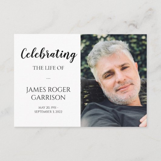 Elegant Celebration of Life Prayer Card with Photo Informatiekaartje (Voorkant)