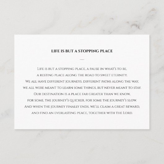 Elegant Celebration of Life Prayer Card with Photo Informatiekaartje (Achterkant)