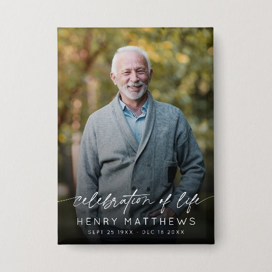 Elegant Celebration of Life Script Photo Funeral  Button (Voorkant)