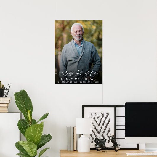 Elegant Celebration of Life Script Photo Funeral  Poster (Thuiskantoor)