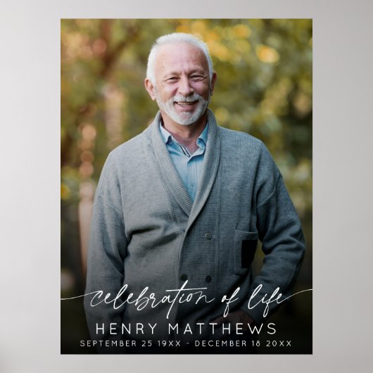 Elegant Celebration of Life Script Photo Funeral  Poster (Voorkant)