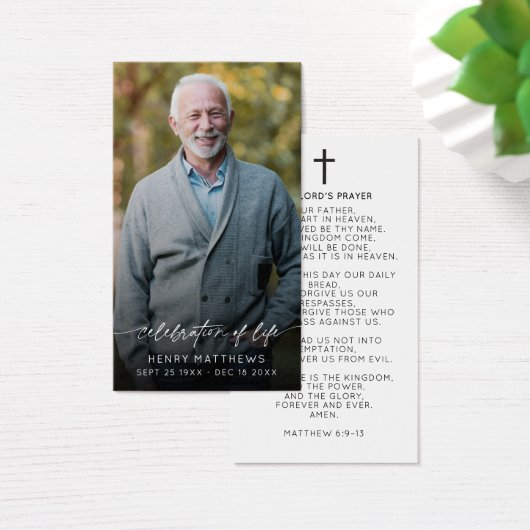 Elegant Celebration of Life Script Photo Prayer  Visitekaartje (Bureau)