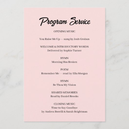 Elegant Celebration of Life Service Design Programmakaart (Achterkant)