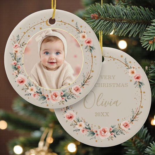 Elegant Celestial 1st Baby First Christmas Keramisch Ornament