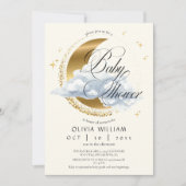 Elegant Celestial Beige Script Baby Shower  Kaart (Voorkant)