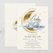Elegant Celestial Beige Script Baby Shower  Kaart (Voorkant / Achterkant)
