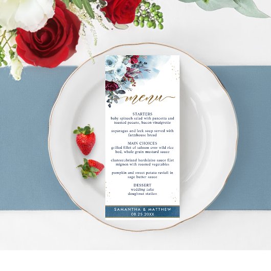 Elegant Celestial Blooms, Blauwe Waterverf, Floral Menu