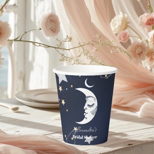 Elegant Celestial Crescent Moon Vrijgezellenfeest Papieren Bekers