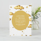Elegant Celestial Gold Moon en Stars Wedding Kaart (Staand voorkant)