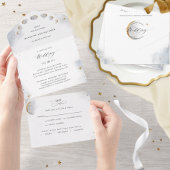Elegant Celestial Moon and Stars Wedding All In One Uitnodiging