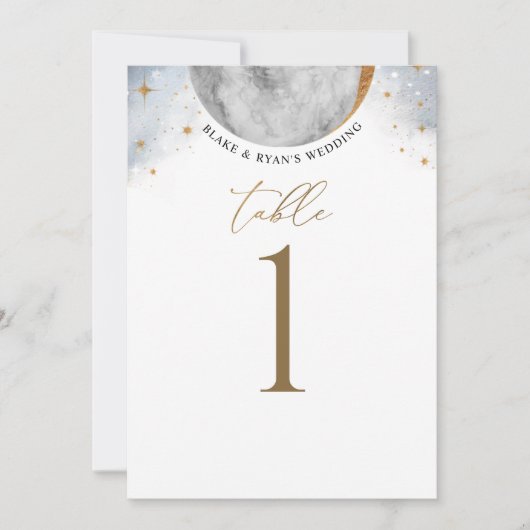 Elegant Celestial Moon Sky and Stars Table Number (Voorkant)