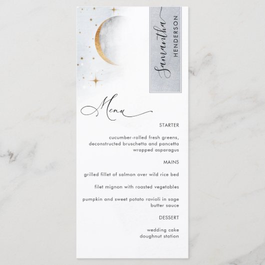 Elegant Celestial Moon Stars, Menu met gastnaam (Voorkant)