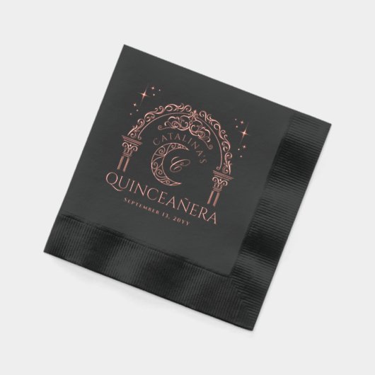 Elegant Celestial Moon Tiara Quinceanera Monogram Folie Servetten (Links)