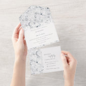 Elegant Celestial Navy Sterrennacht Moon Wedding All In One Uitnodiging (Afscheurbaar)