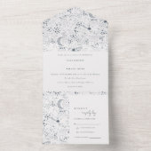 Elegant Celestial Navy Sterrennacht Moon Wedding All In One Uitnodiging (Binnen)