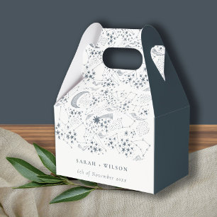 Elegant Celestial Navy Sterrennacht Moon Wedding Bedankdoosjes