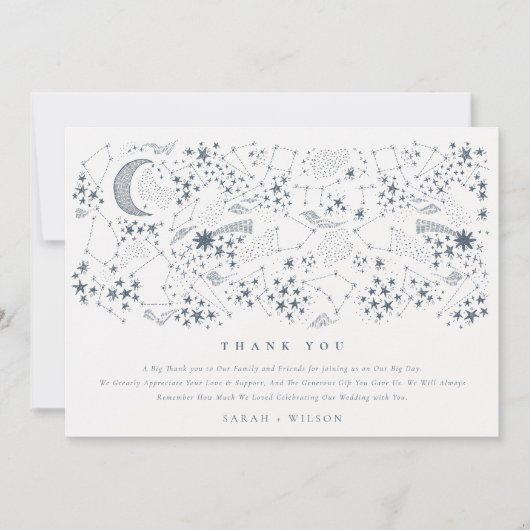 Elegant Celestial Navy Sterrennacht Moon Wedding Bedankkaart (Voorkant)