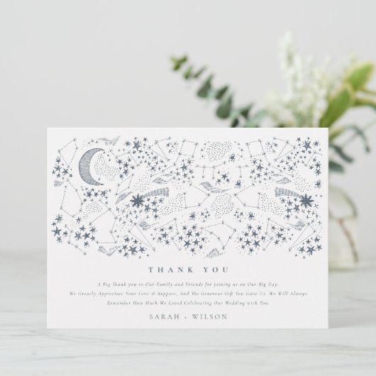 Elegant Celestial Navy Sterrennacht Moon Wedding Bedankkaart (Staand voorkant)