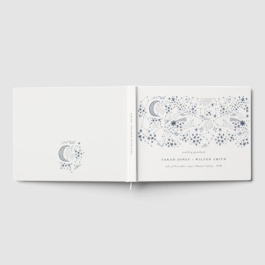 Elegant Celestial Navy Sterrennacht Moon Wedding Gastenboek (Volledig)