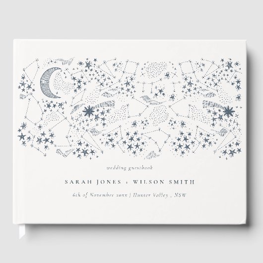 Elegant Celestial Navy Sterrennacht Moon Wedding Gastenboek (Voorkant)