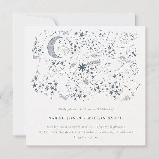Elegant Celestial Navy Sterrennacht Moon Wedding Kaart (Voorkant)