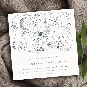 Elegant Celestial Navy Sterrennacht Moon Wedding Kaart