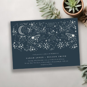 Elegant Celestial Navy Sterrennacht Moon Wedding Kaart