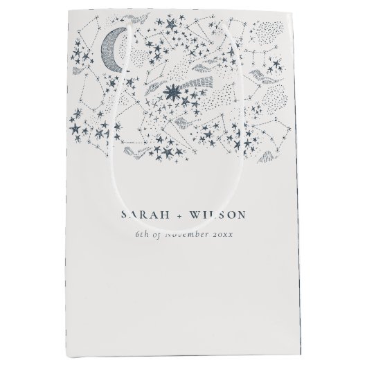 Elegant Celestial Navy Sterrennacht Moon Wedding Medium Cadeauzakje (Voorkant)